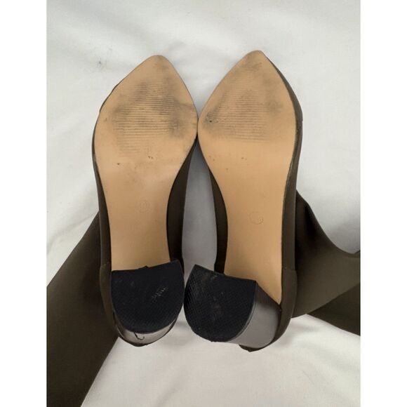 Womens Olive Green Sock Fit Boots Block Mid High Heel Stretchy Lycra 9 Sexy - Picture 6 of 8